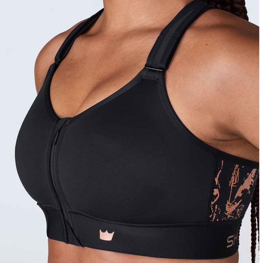 Shefit 2Luxe Logo Flex Sports Bra Adjustable Cinch Zip Up Stretchyp Workout
